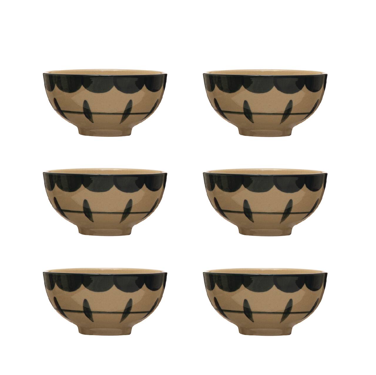 Hello Honey® Black & Tan Geometric Hand Painted Stoneware Bowl Set